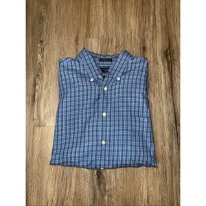 Dockers Men's Blue Button down Plaid Xl Wrinkle Free